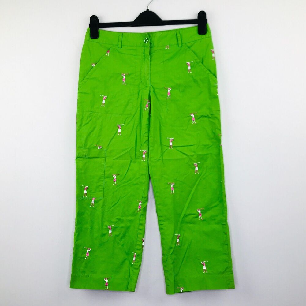 Lilly Pulitzer Women's 4 Capri Pants Green Embroidered Golf Straight Crop BW14